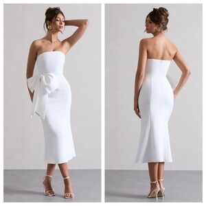 Club L London To Me white bandeau midi dress with oversized bow 41074